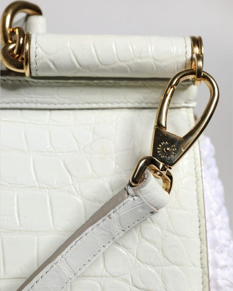 Dolce & Gabbana White Leather Rafia Top Handle Crossbody Bag Glam Steals