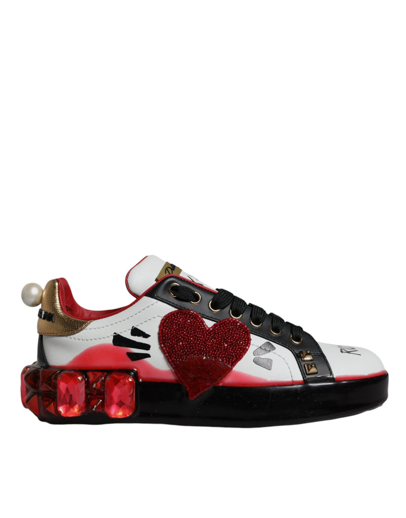 Dolce & Gabbana White Leather Red Crystals Portofino Sneakers Shoes Glam Steals