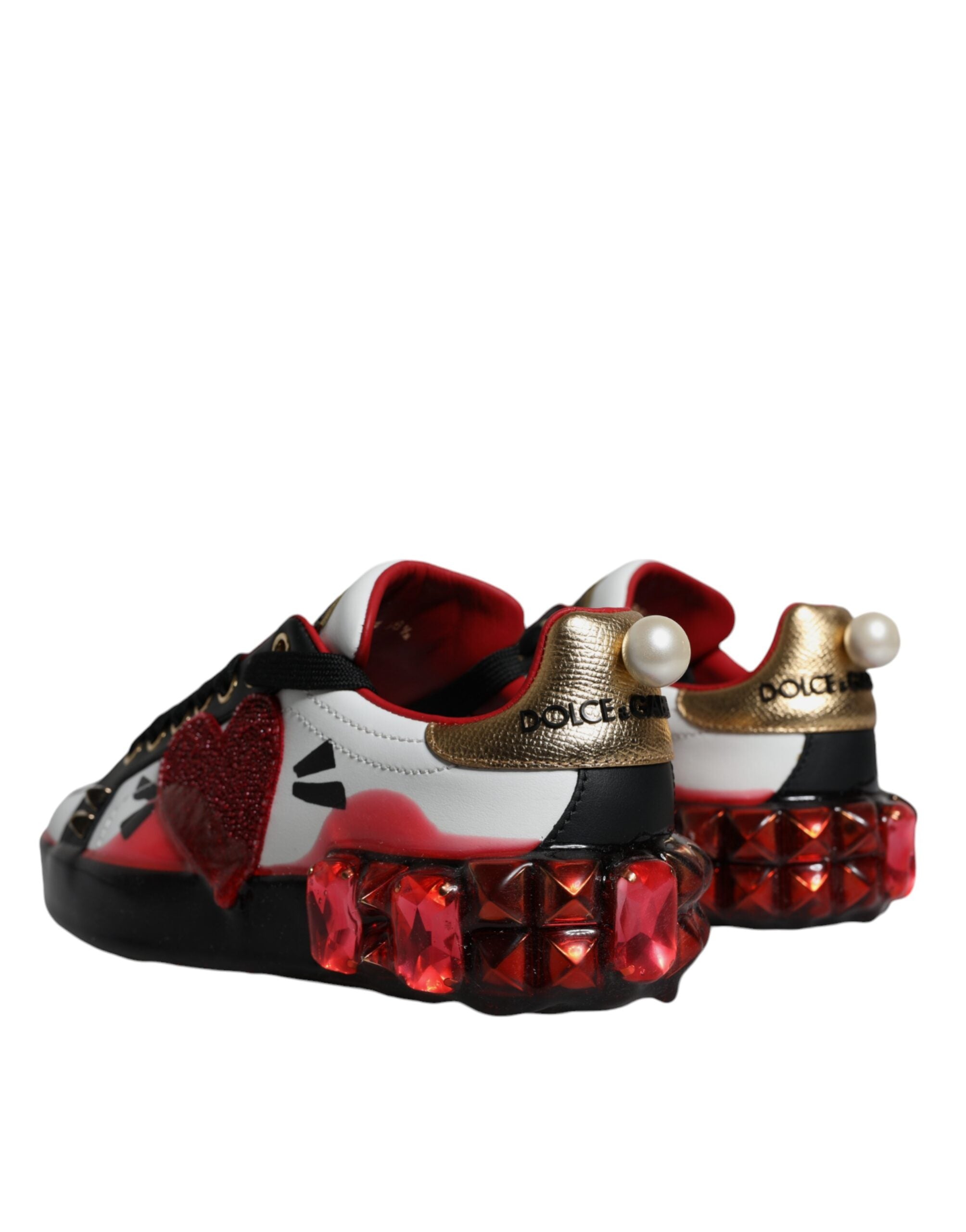 Dolce & Gabbana White Leather Red Crystals Portofino Sneakers Shoes Glam Steals