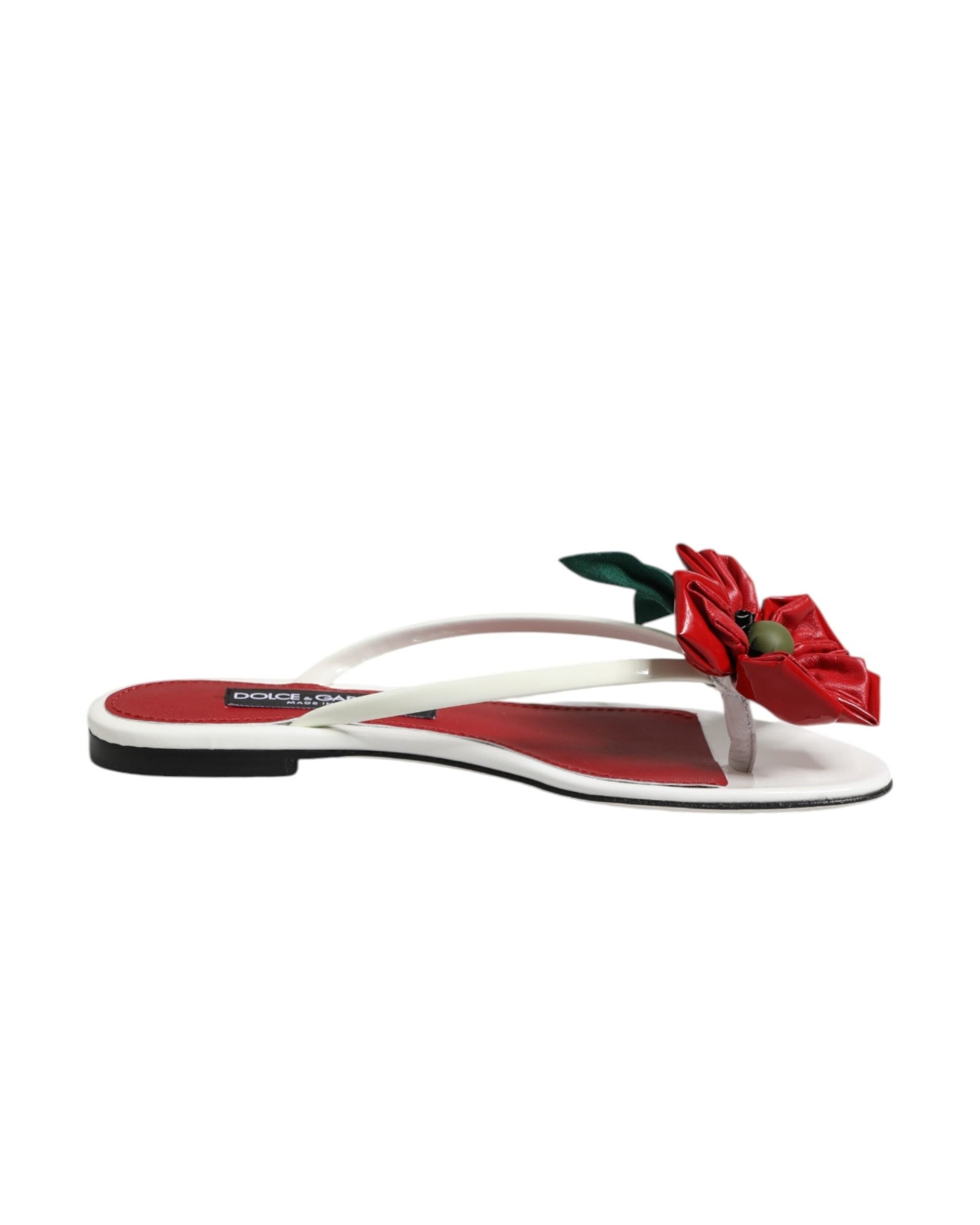 Dolce & Gabbana White Leather Red Keira Flower Sandals Shoes Glam Steals