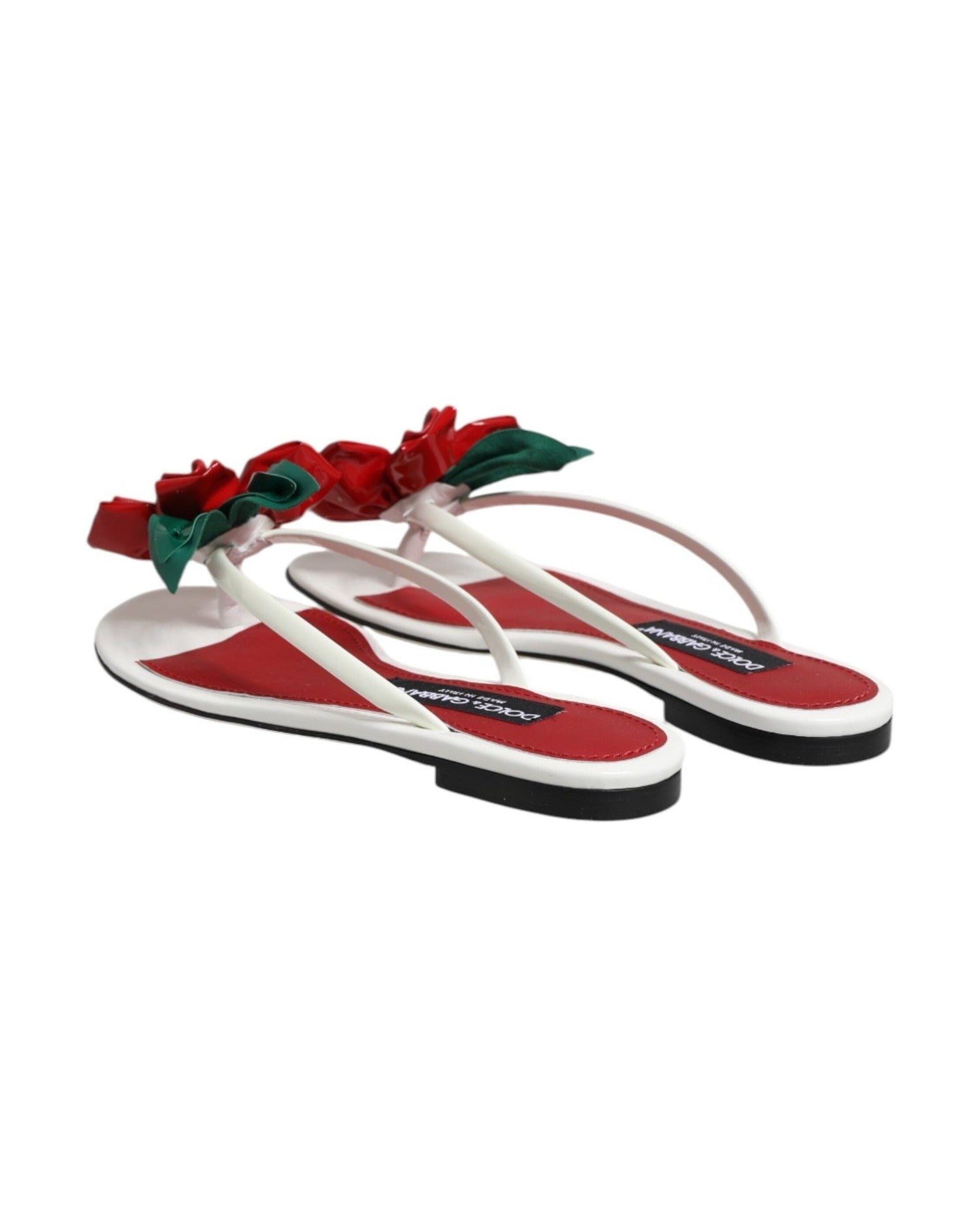 Dolce & Gabbana White Leather Red Keira Flower Sandals Shoes Glam Steals
