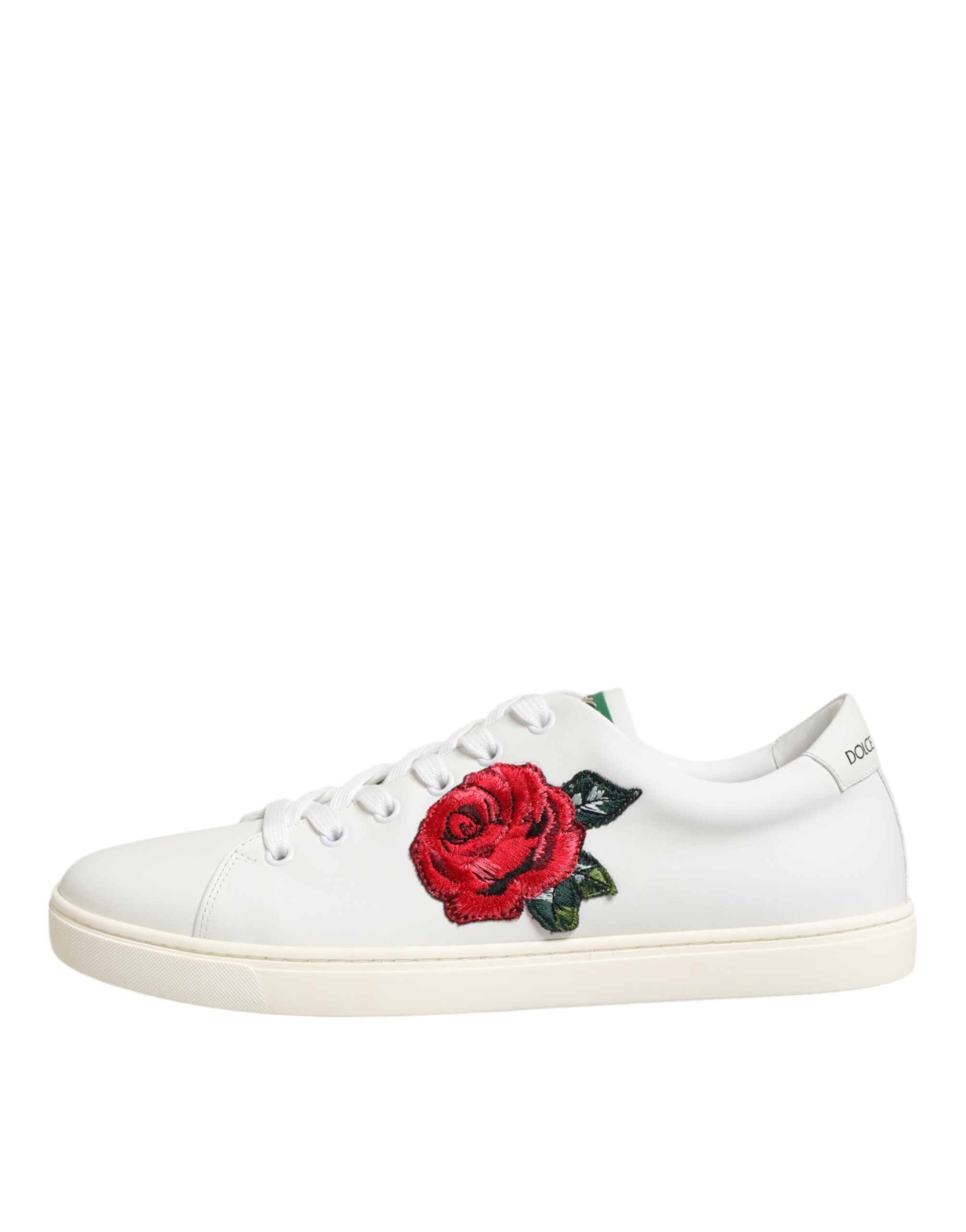 Dolce & Gabbana White Leather Rose Embroidery Low Top Shoes Glam Steals
