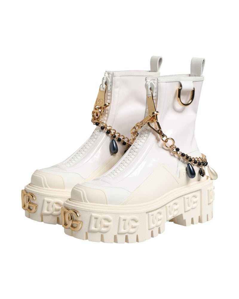 Dolce & Gabbana White Leather Rubber Logo Ankle Boots Shoes Glam Steals
