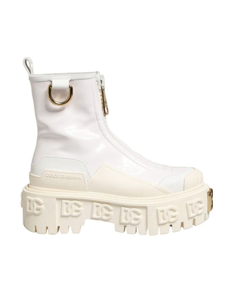 Dolce & Gabbana White Leather Rubber Logo Ankle Boots 