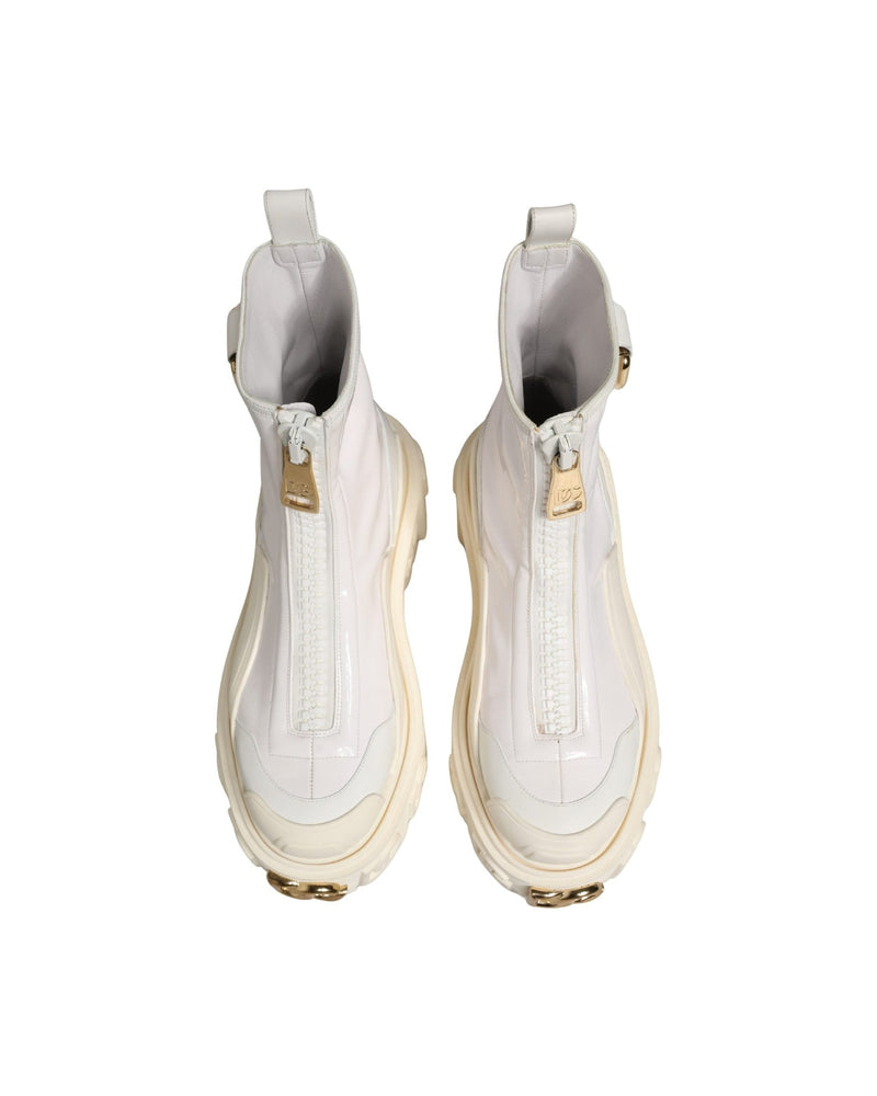 Dolce & Gabbana White Leather Rubber Logo Ankle Boots 