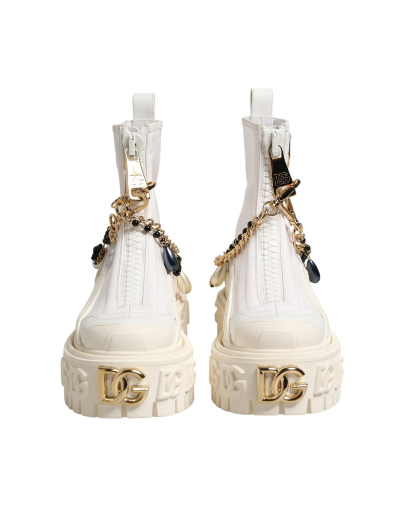 Dolce & Gabbana White Leather Rubber Logo Ankle Boots Shoes Glam Steals