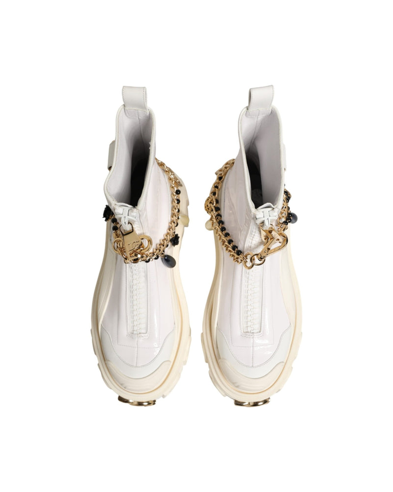 Dolce & Gabbana White Leather Rubber Logo Ankle Boots Shoes Glam Steals