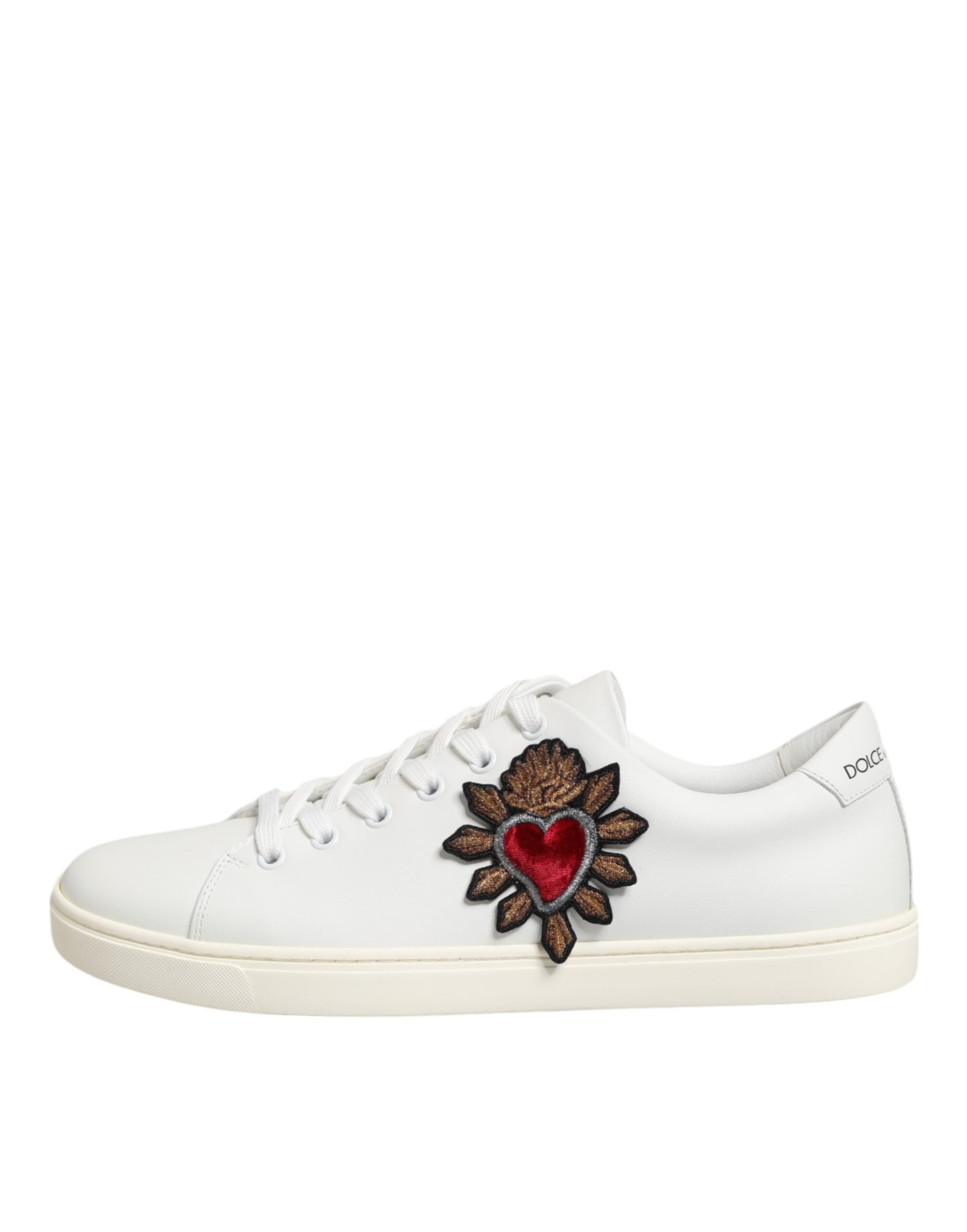 Dolce & Gabbana White Leather Sacre Heart Patch Sneakers Shoes Glam Steals