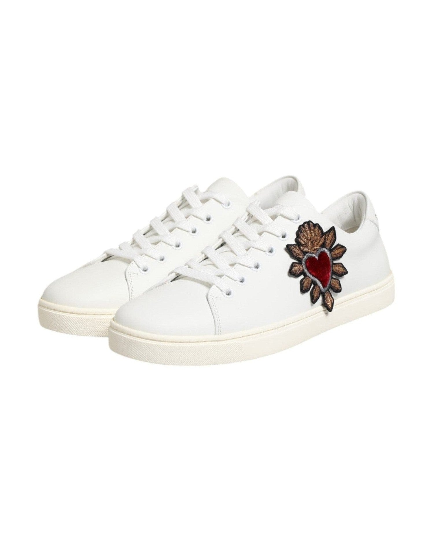 Dolce & Gabbana White Leather Sacre Heart Patch Sneakers Shoes Glam Steals