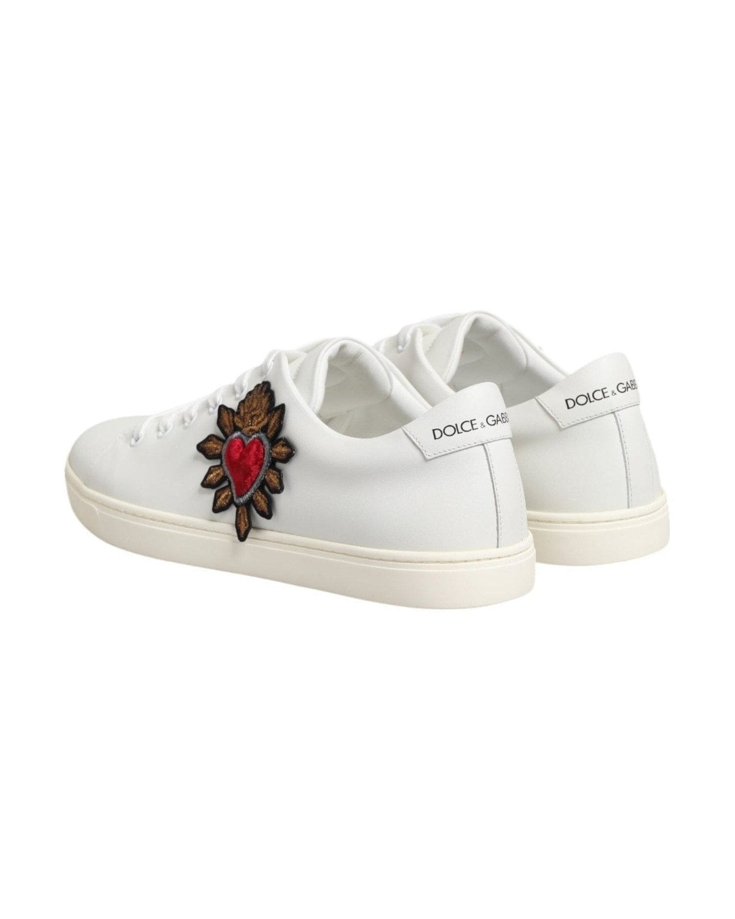 Dolce & Gabbana White Leather Sacre Heart Patch Sneakers Shoes Glam Steals