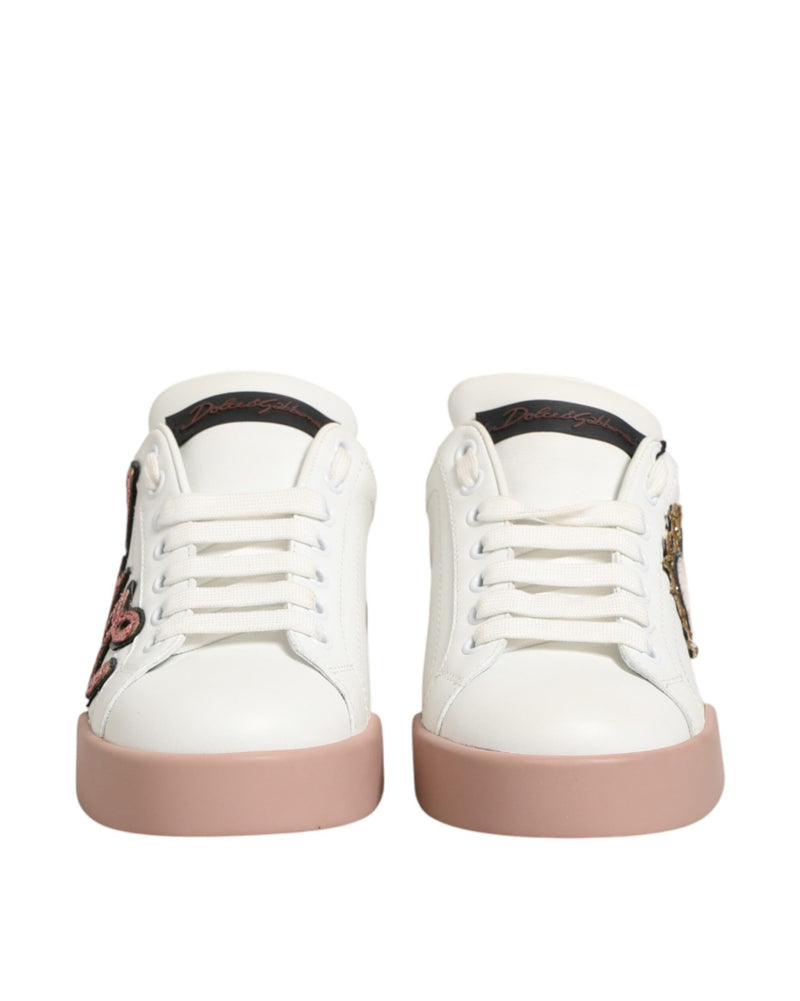 Dolce & Gabbana White Leather Sacred Heart Sneakers Shoes Glam Steals