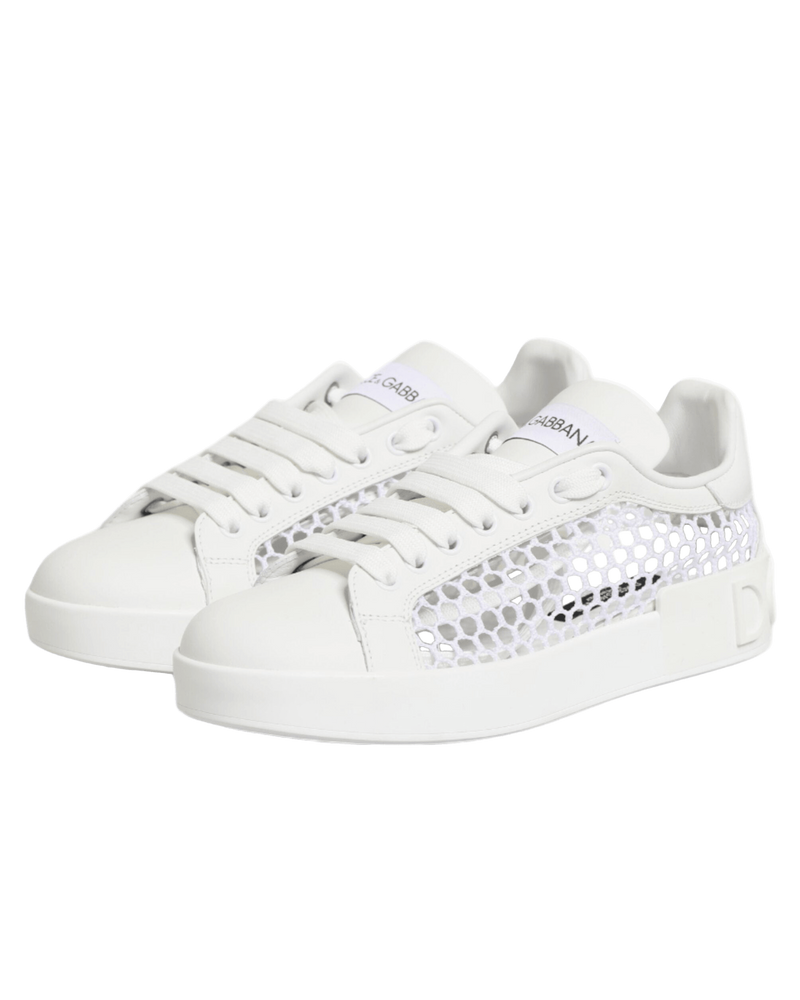 Dolce & Gabbana White Mesh Inserts Low Top Sneakers Shoes Glam Steals