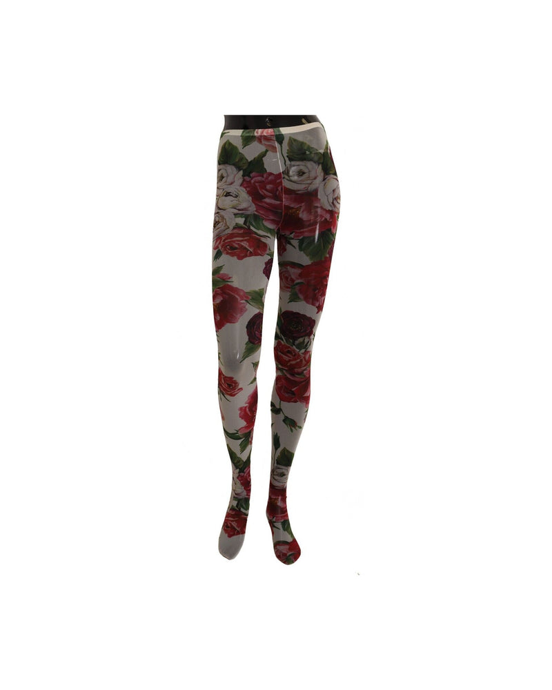 Dolce & Gabbana White Nylon Floral Print Tights Stockings Leggings