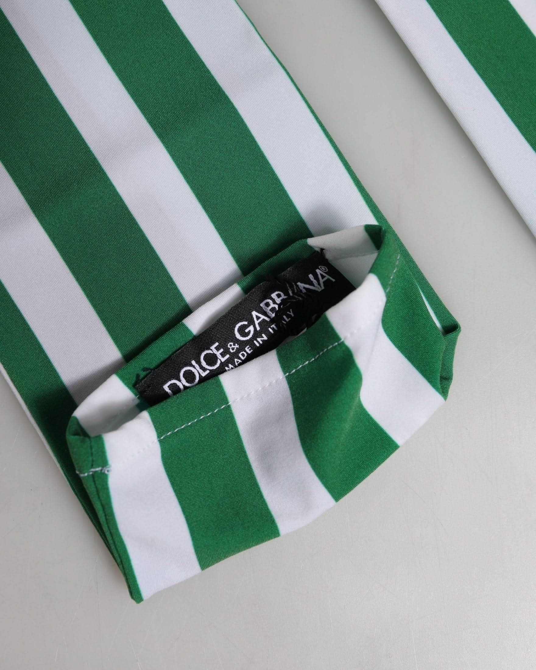 Dolce & Gabbana White Nylon Green Stripes Elbow Length Gloves 