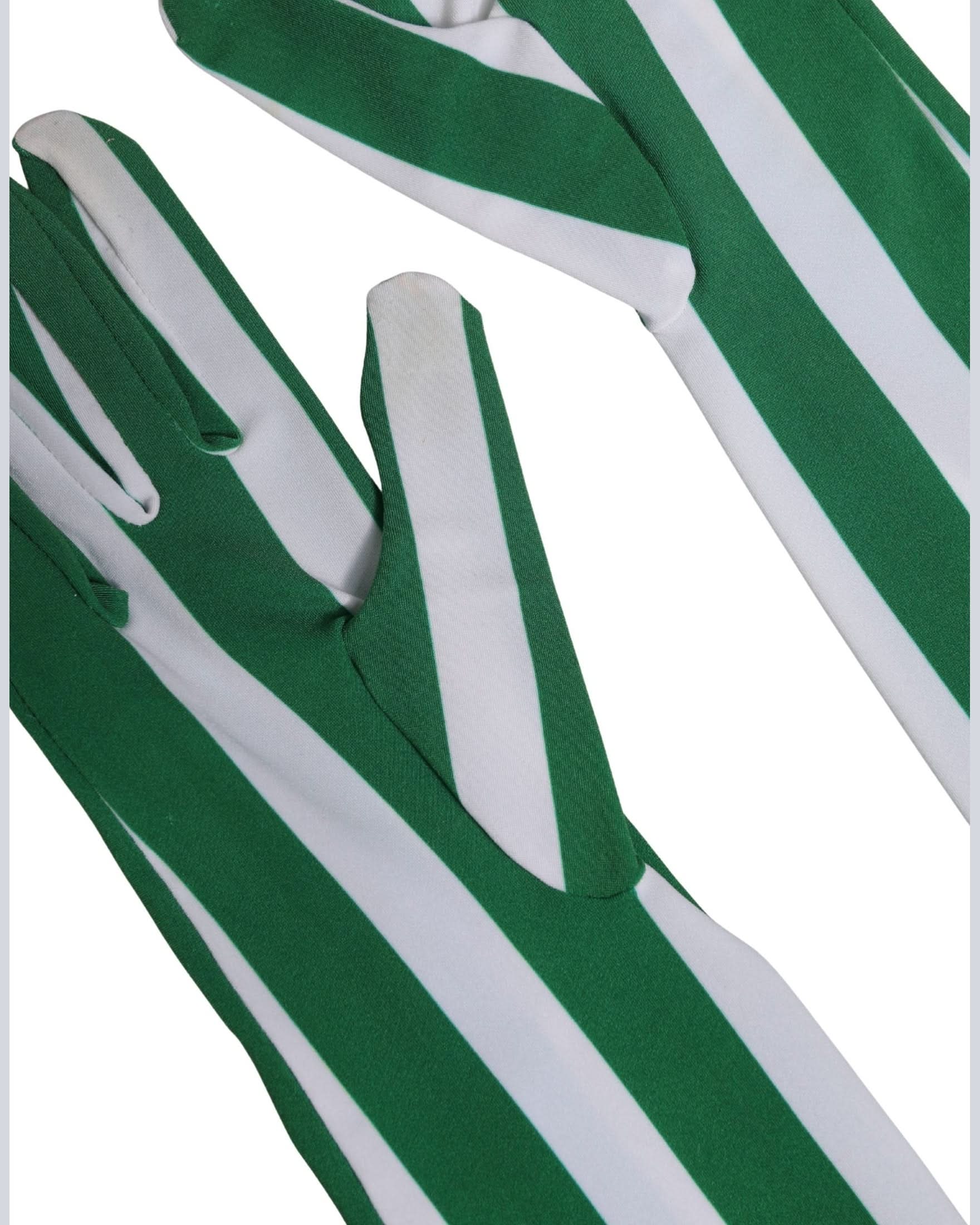 Dolce & Gabbana White Nylon Green Stripes Elbow Length Gloves 