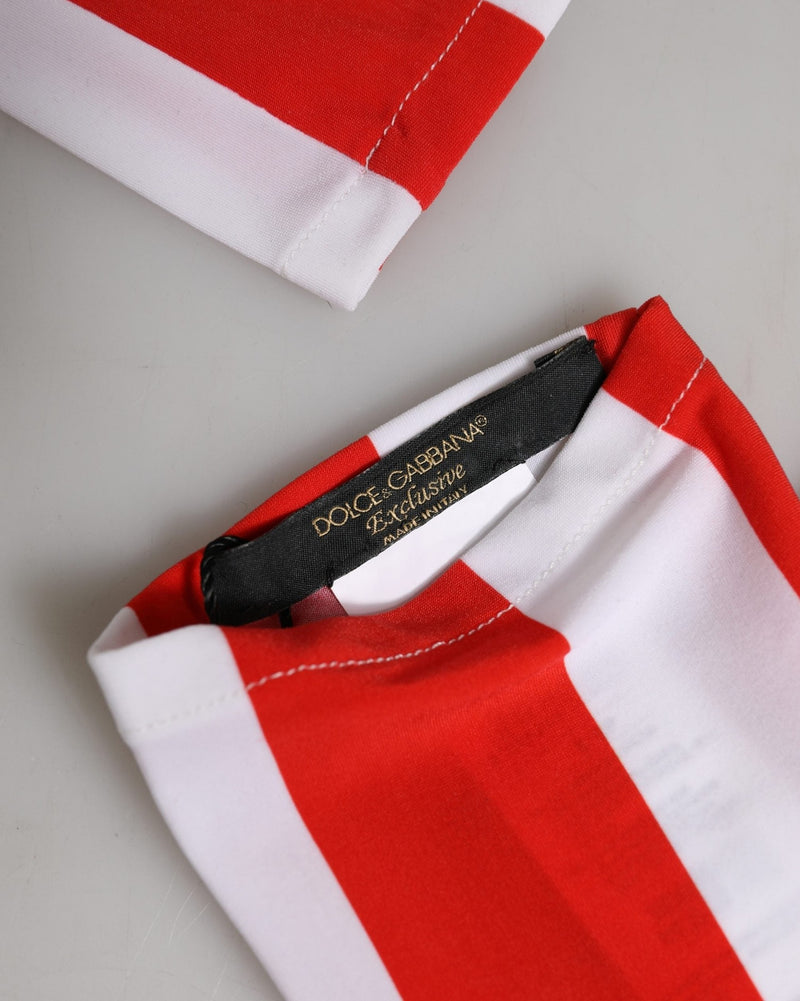 Dolce & Gabbana White Nylon Red Stripes Elbow Length Gloves 