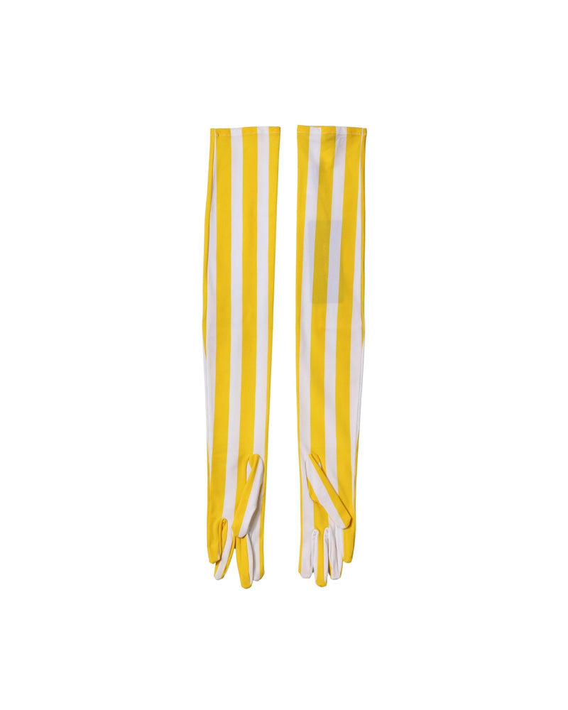 Dolce & Gabbana White Nylon Yellow Stripes Elbow Length Gloves 