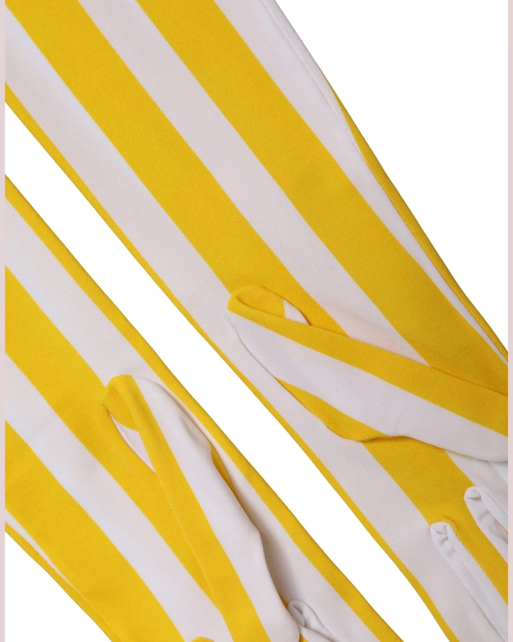 Dolce & Gabbana White Nylon Yellow Stripes Elbow Length Gloves 