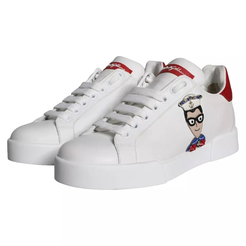 Dolce & Gabbana White Patch Calfskin Nappa Portofino Sneakers Glam Steals