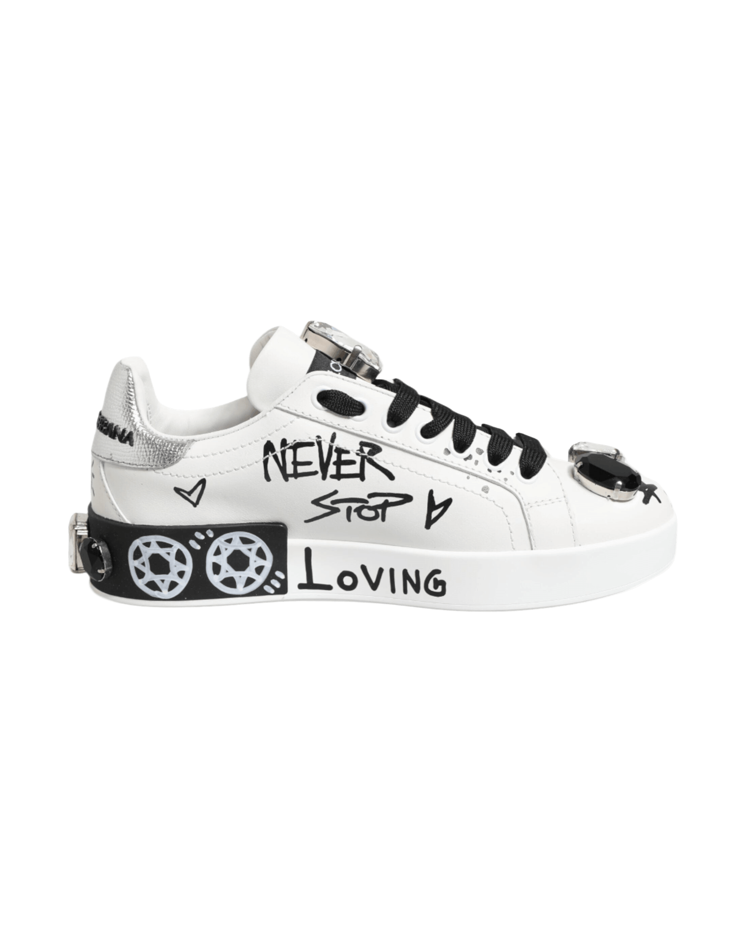 Dolce & Gabbana White Portofino Crystal Sneakers Shoes Glam Steals