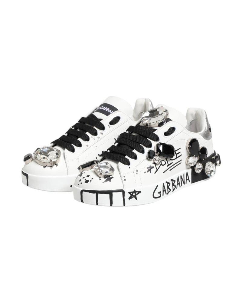 Dolce & Gabbana White Portofino Crystal Sneakers Shoes Glam Steals