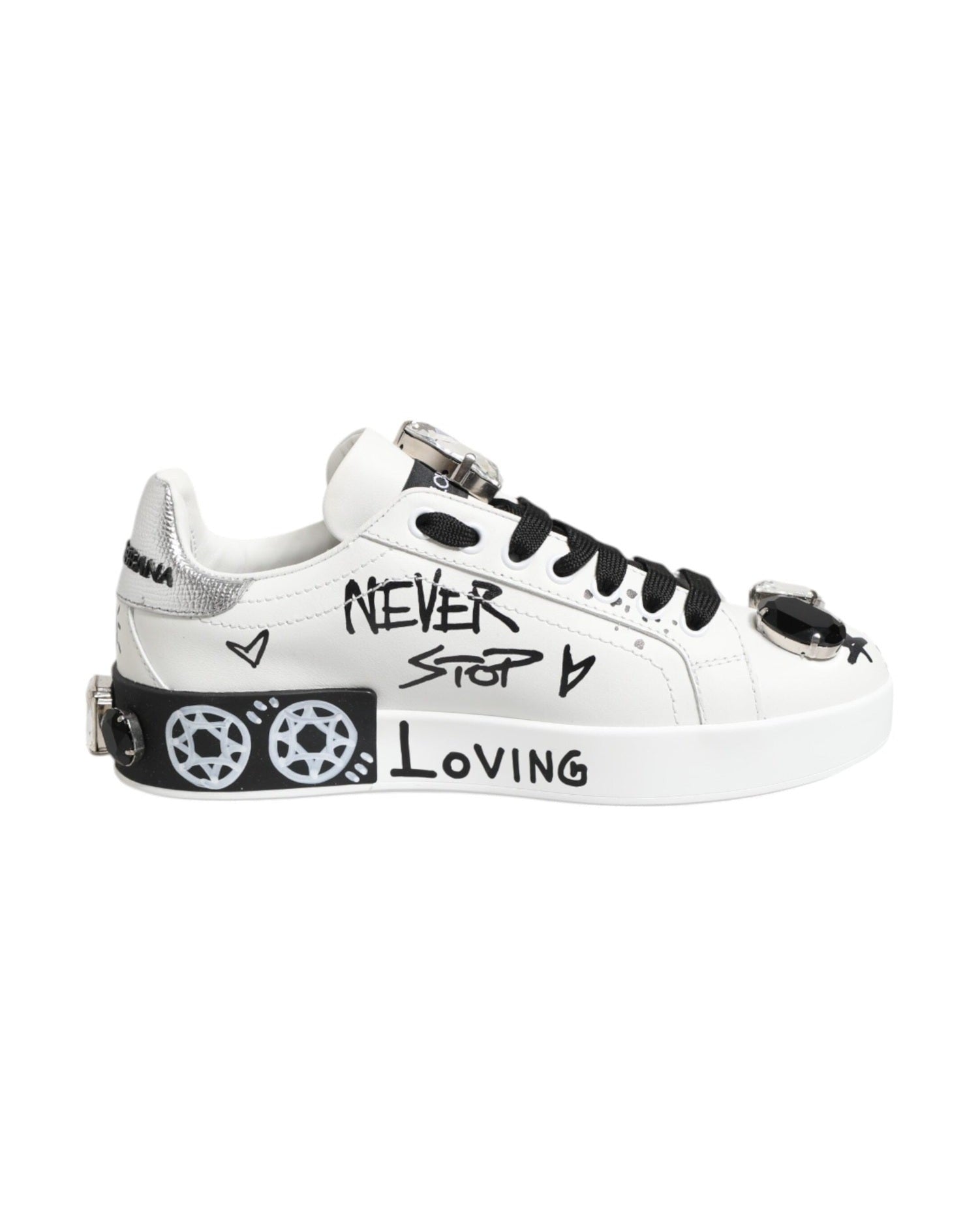 Dolce & Gabbana White Portofino Crystal Sneakers Shoes Glam Steals