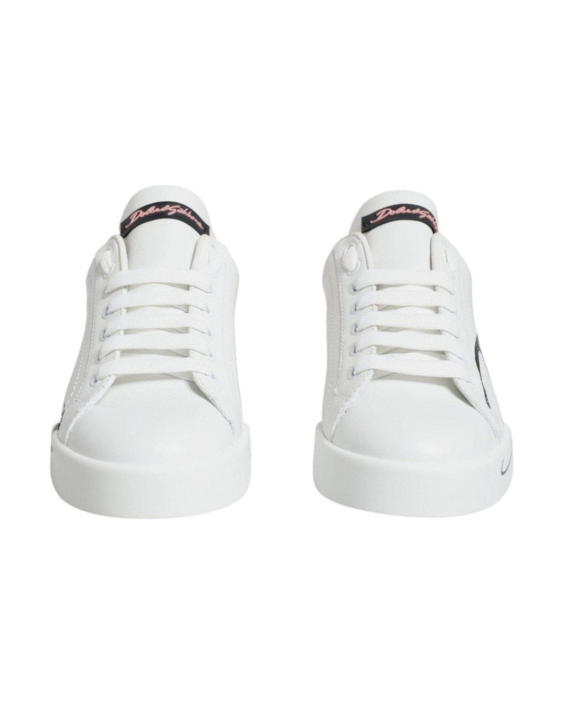 Dolce & Gabbana White Pink Portofino Low Top Sneakers Shoes Glam Steals