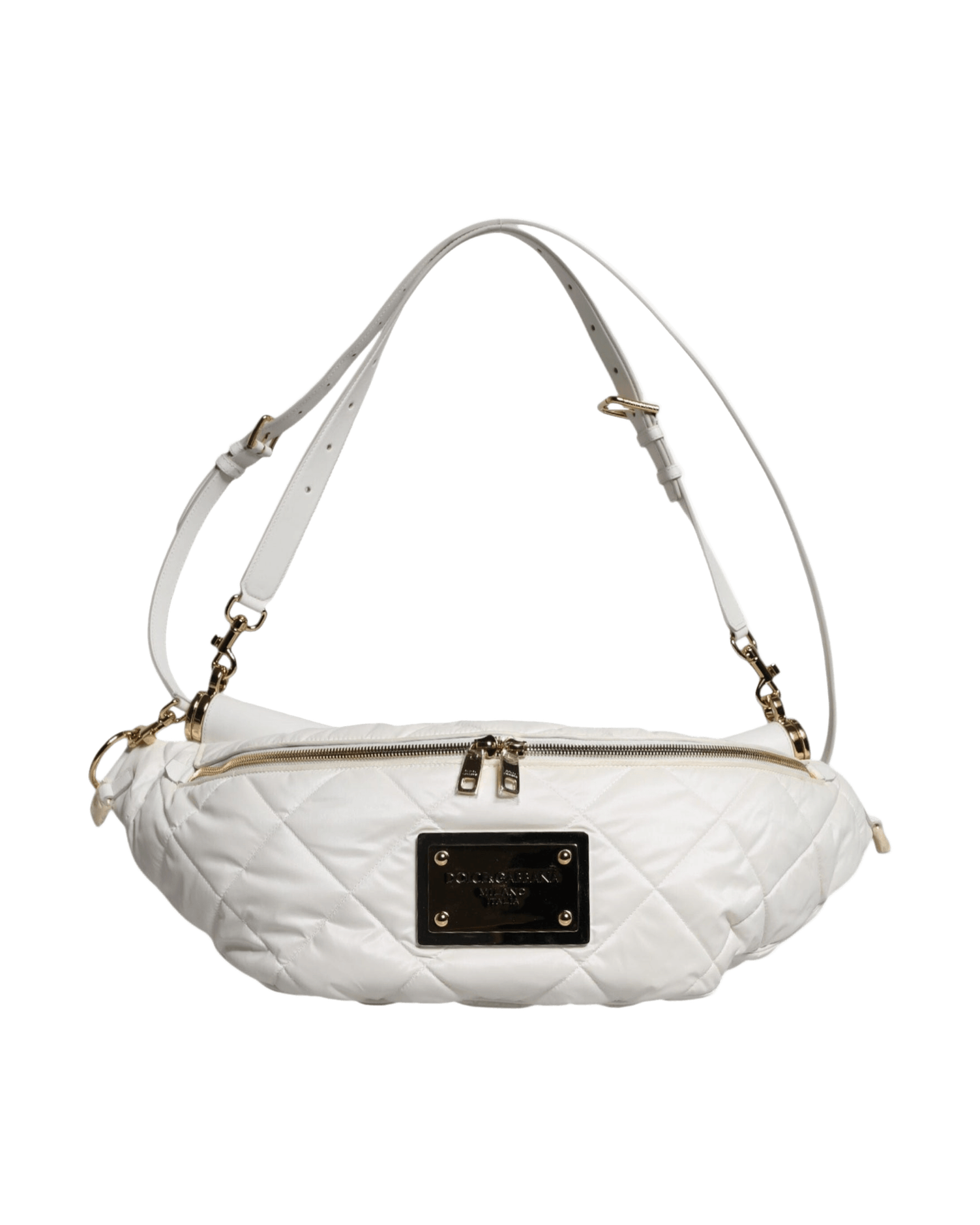 Dolce & Gabbana White Quilted Logo Plaque Belt Waist Fanny Pack Bag Glam Steals