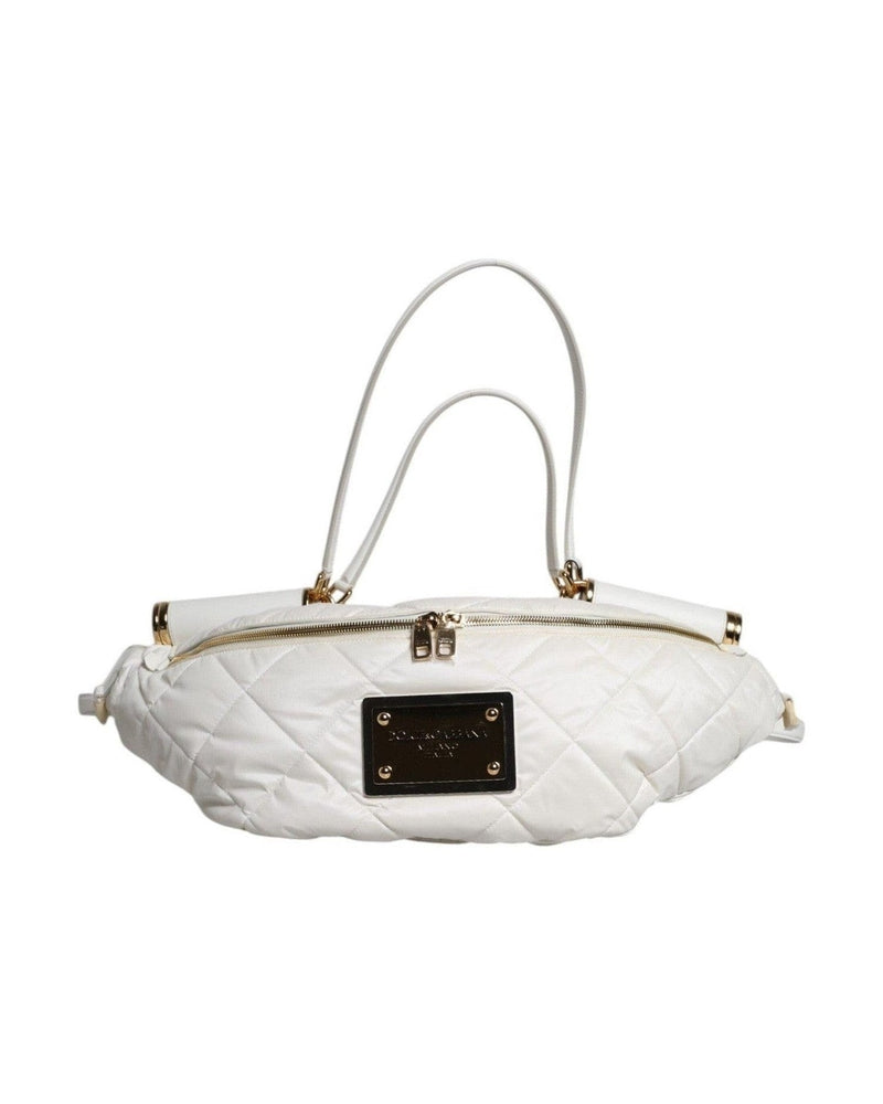 Dolce & Gabbana White Quilted Logo Plaque Belt Waist Fanny Pack Bag Glam Steals