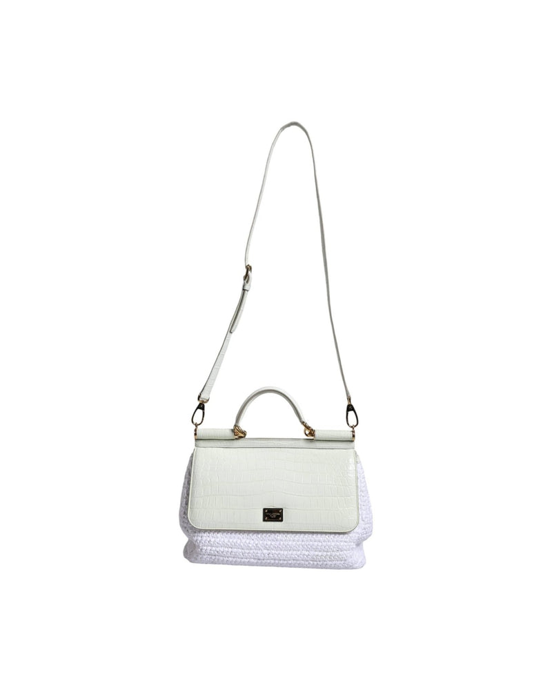 Dolce & Gabbana Rafia Leather Sicily Crossbody White Bag Glam Steals