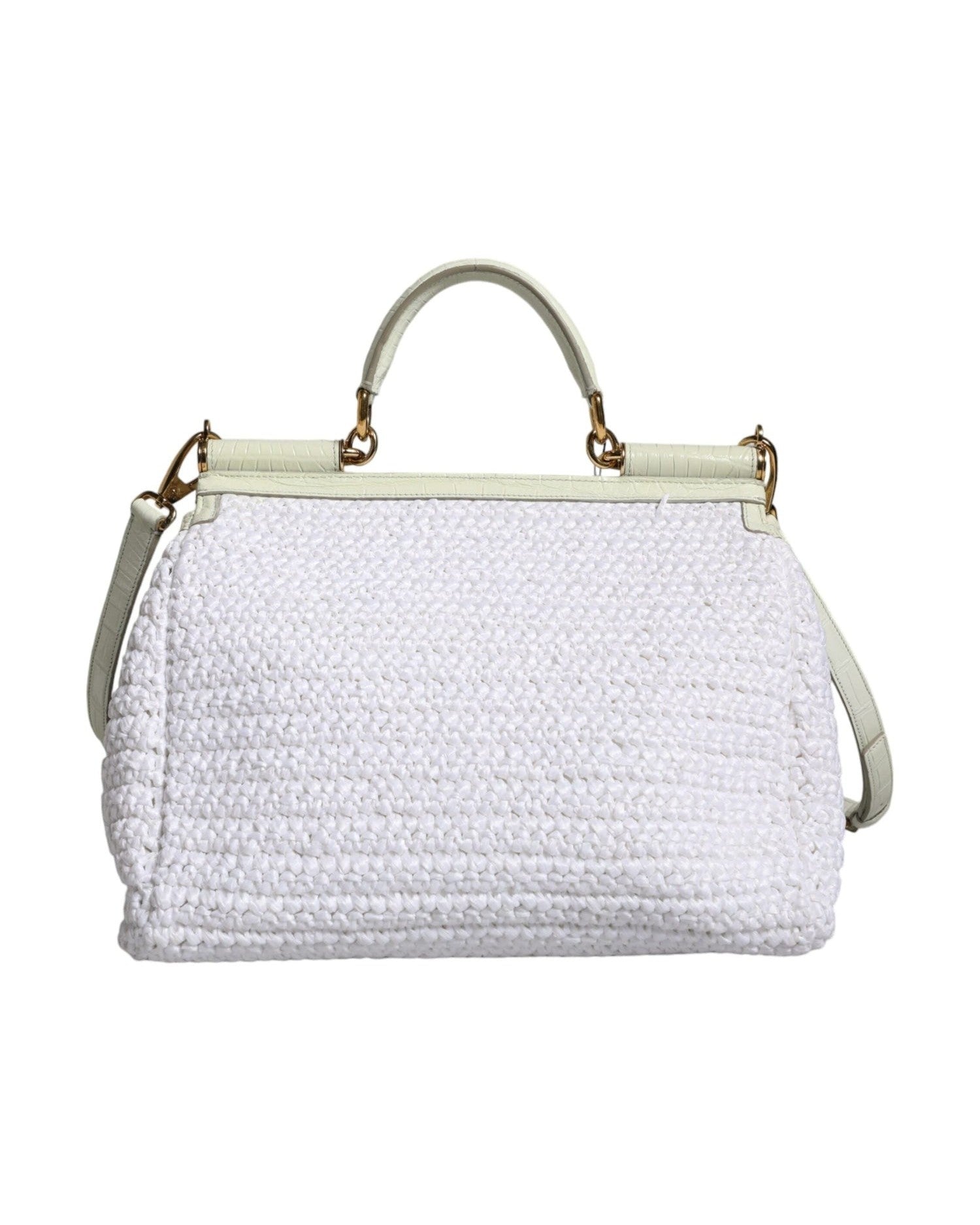 Dolce & Gabbana Rafia Leather Sicily Crossbody White Bag Glam Steals