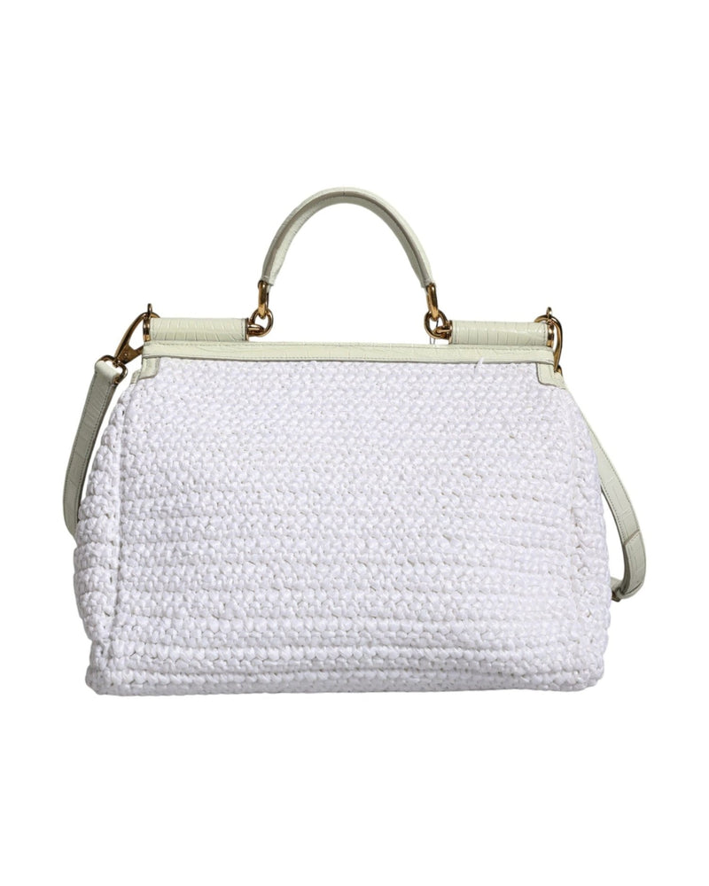 Dolce & Gabbana Rafia Leather Sicily Crossbody White Bag Glam Steals