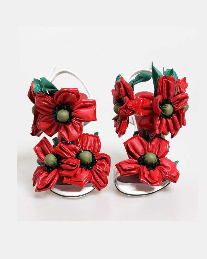 Dolce & Gabbana White Red Floral Detailing Sandals Shoes Glam Steals