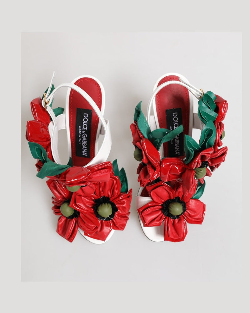 Dolce & Gabbana White Red Floral Detailing Sandals Shoes Glam Steals