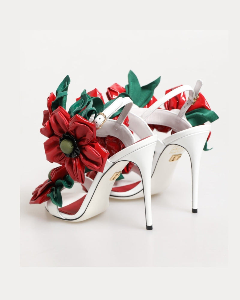 Dolce & Gabbana White Red Floral Detailing Sandals Shoes Glam Steals