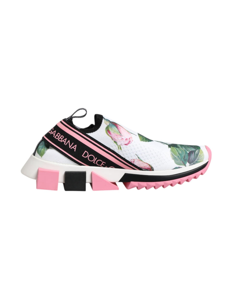 Dolce & Gabbana White Rose Print Sorrento Sneakers Shoes Glam Steals