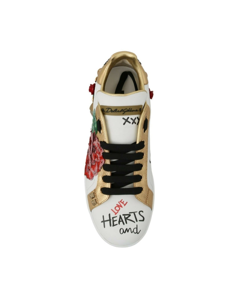 Dolce & Gabbana White Roses Sequined Crystal Sneakers Glam Steals