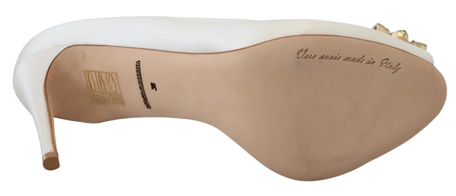 Dolce & Gabbana White Satin Crystals Peep Toe Heel Pumps Glam Steals