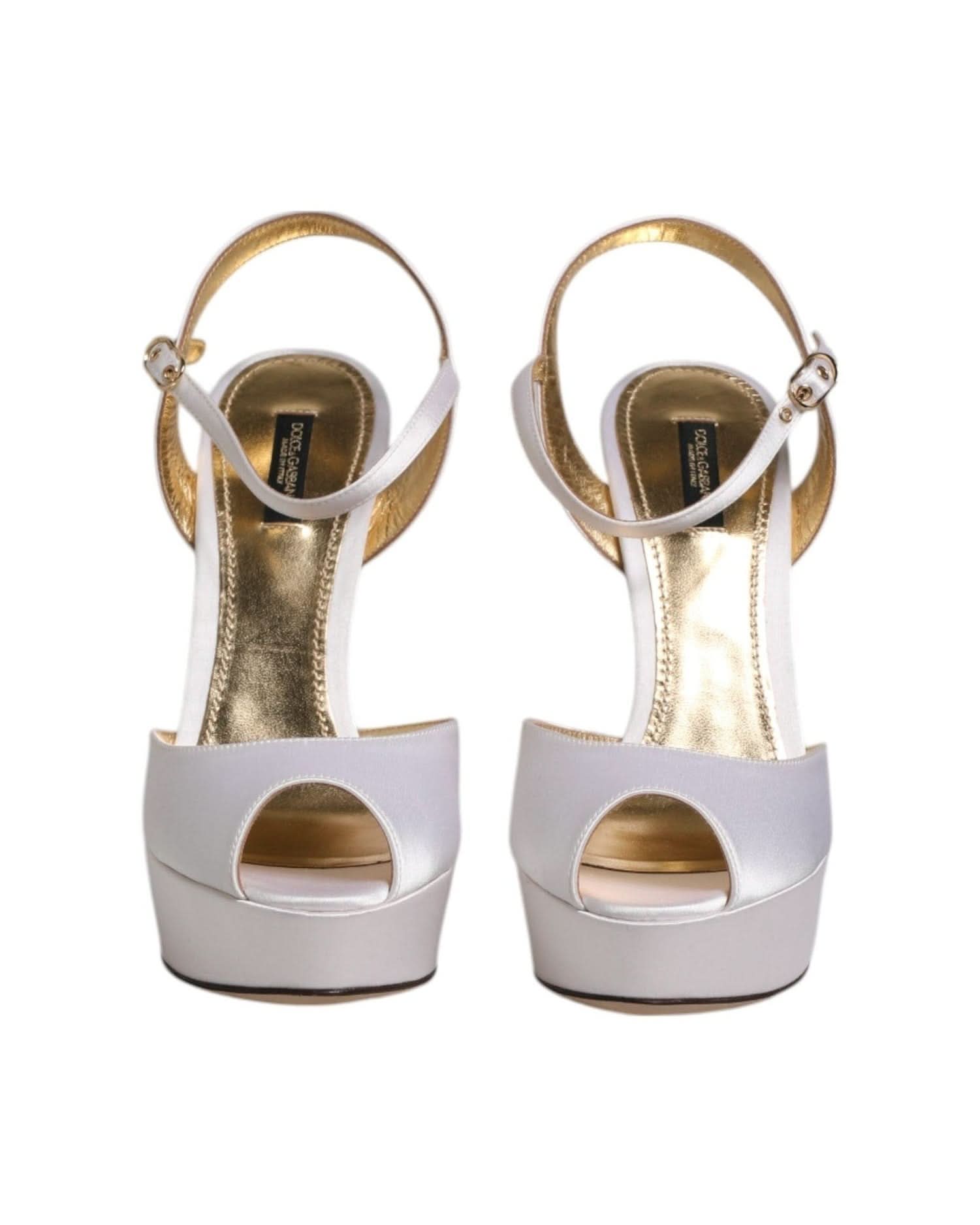 Dolce & Gabbana White Satin Platform Heels Sandals Shoes Heels