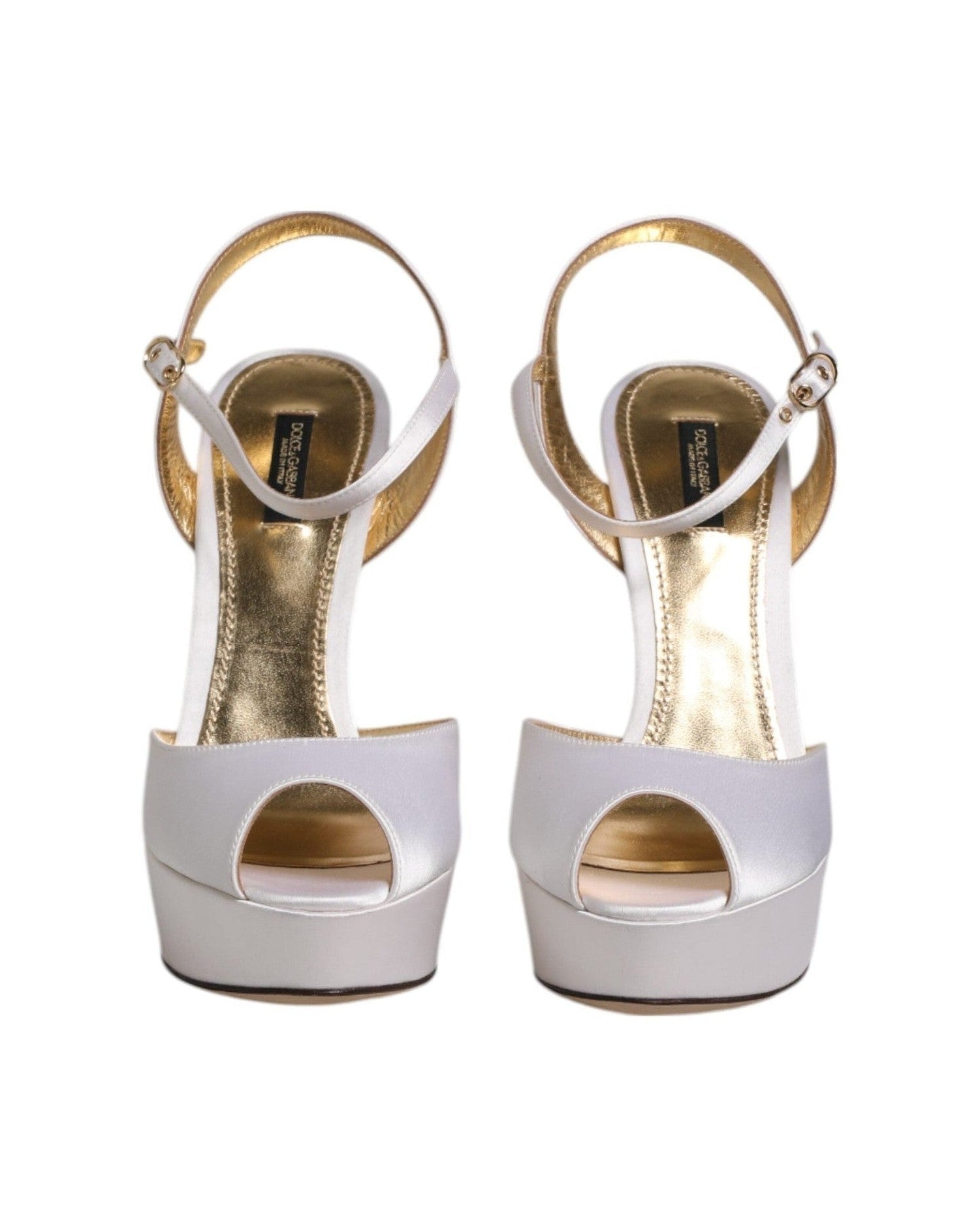 Dolce & Gabbana White Satin Platform Heels Sandals Shoes Glam Steals