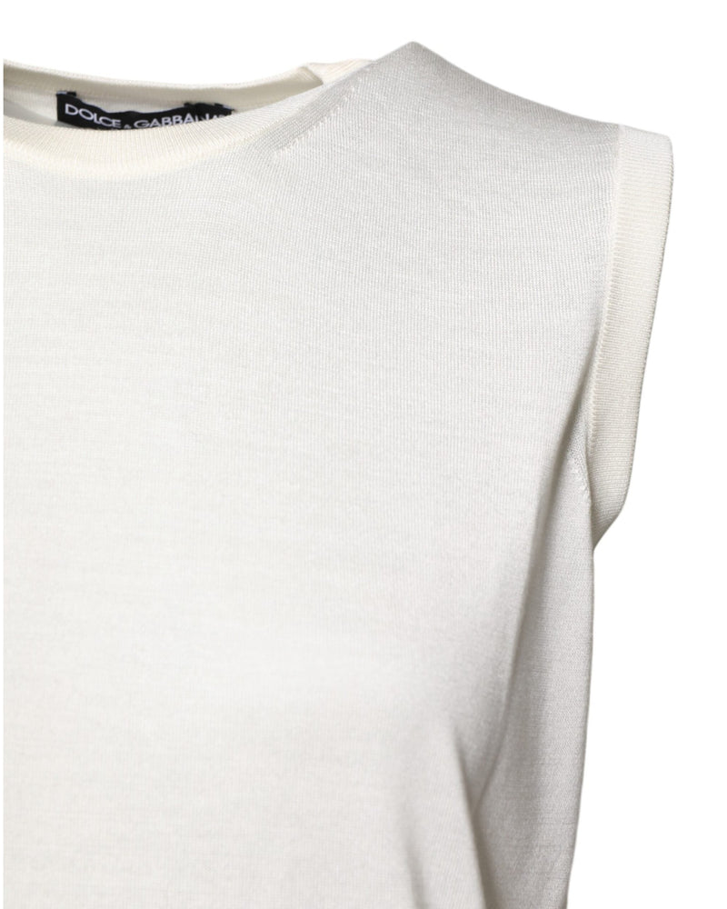 Dolce & Gabbana White Silk Round Neck Sleeveless Tank Top Glam Steals