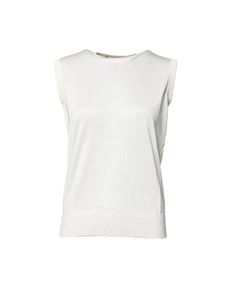 Dolce & Gabbana White Silk Round Neck Sleeveless Tank Top Glam Steals