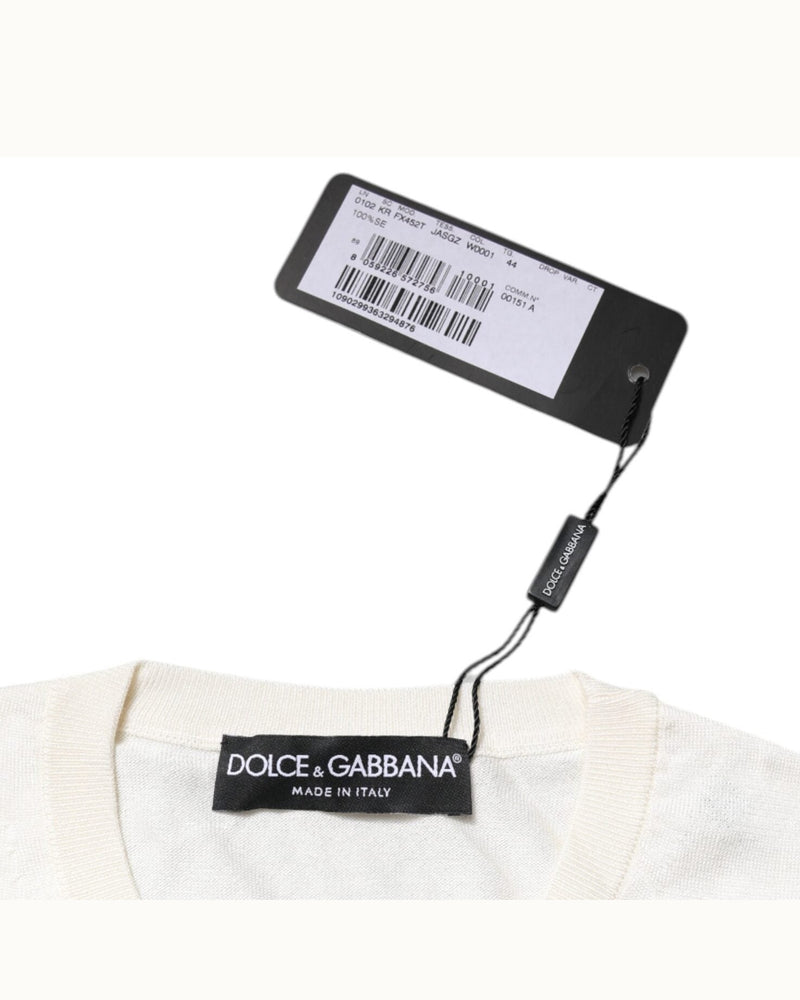 Dolce & Gabbana White Silk Round Neck Sleeveless Tank Top Glam Steals