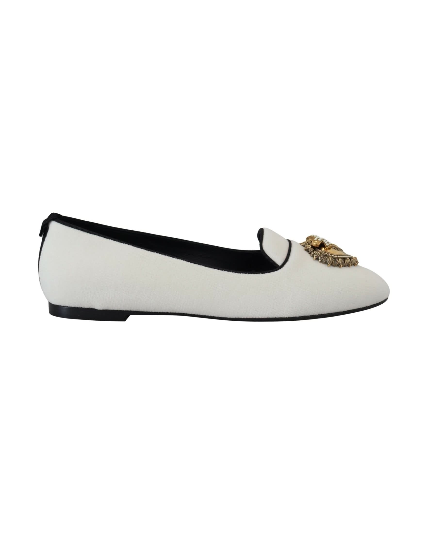 Dolce & Gabbana White Velvet Slip Ons Loafers Flats Flats