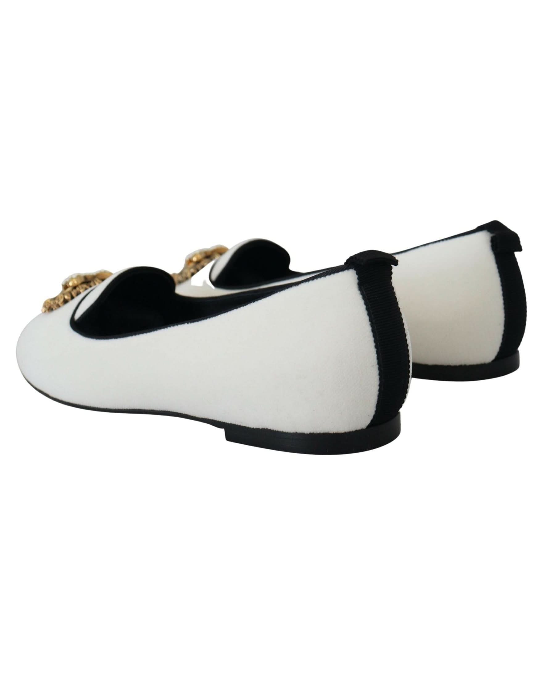 Dolce & Gabbana White Velvet Slip Ons Loafers Flats Flats