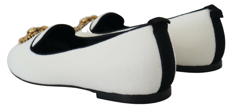 Dolce & Gabbana White Velvet Slip Ons Loafers Flats Glam Steals