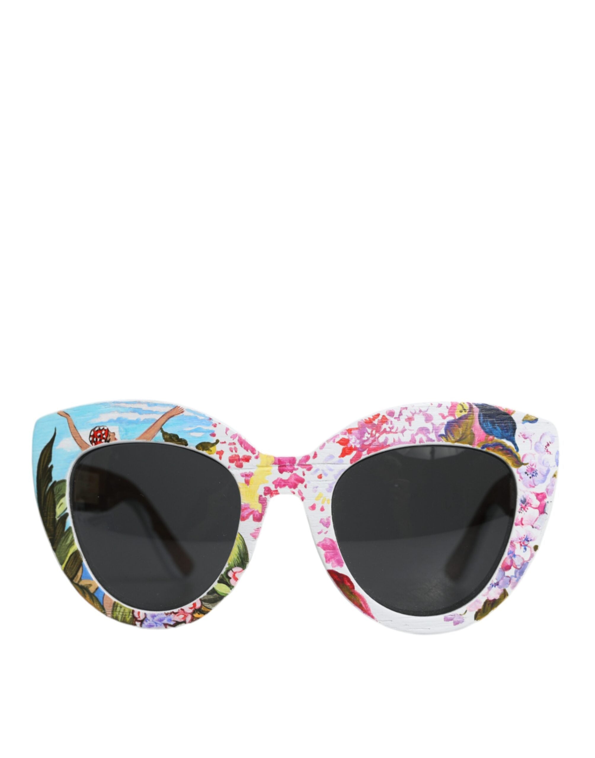 Dolce & Gabbana Wood Crystal Brass Frame Floral Hand Paint Multicolor Sunglasses Glam Steals