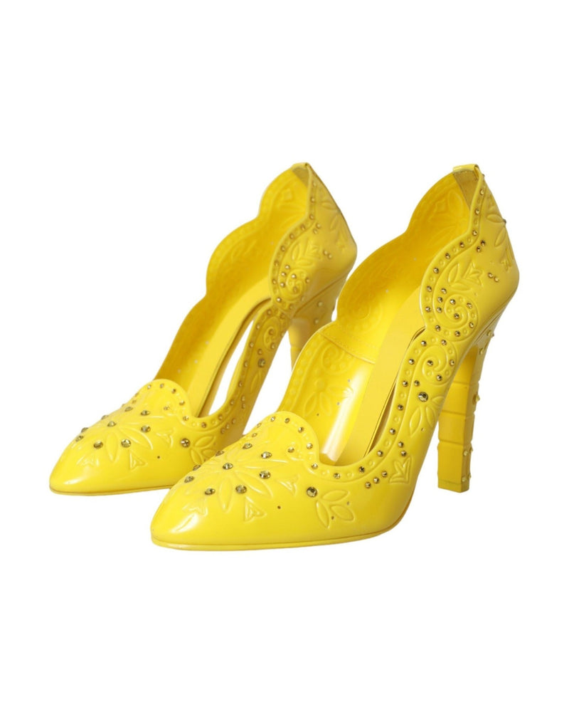 Dolce & Gabbana Yellow Crystal Cinderella Heels Pumps Shoes Glam Steals