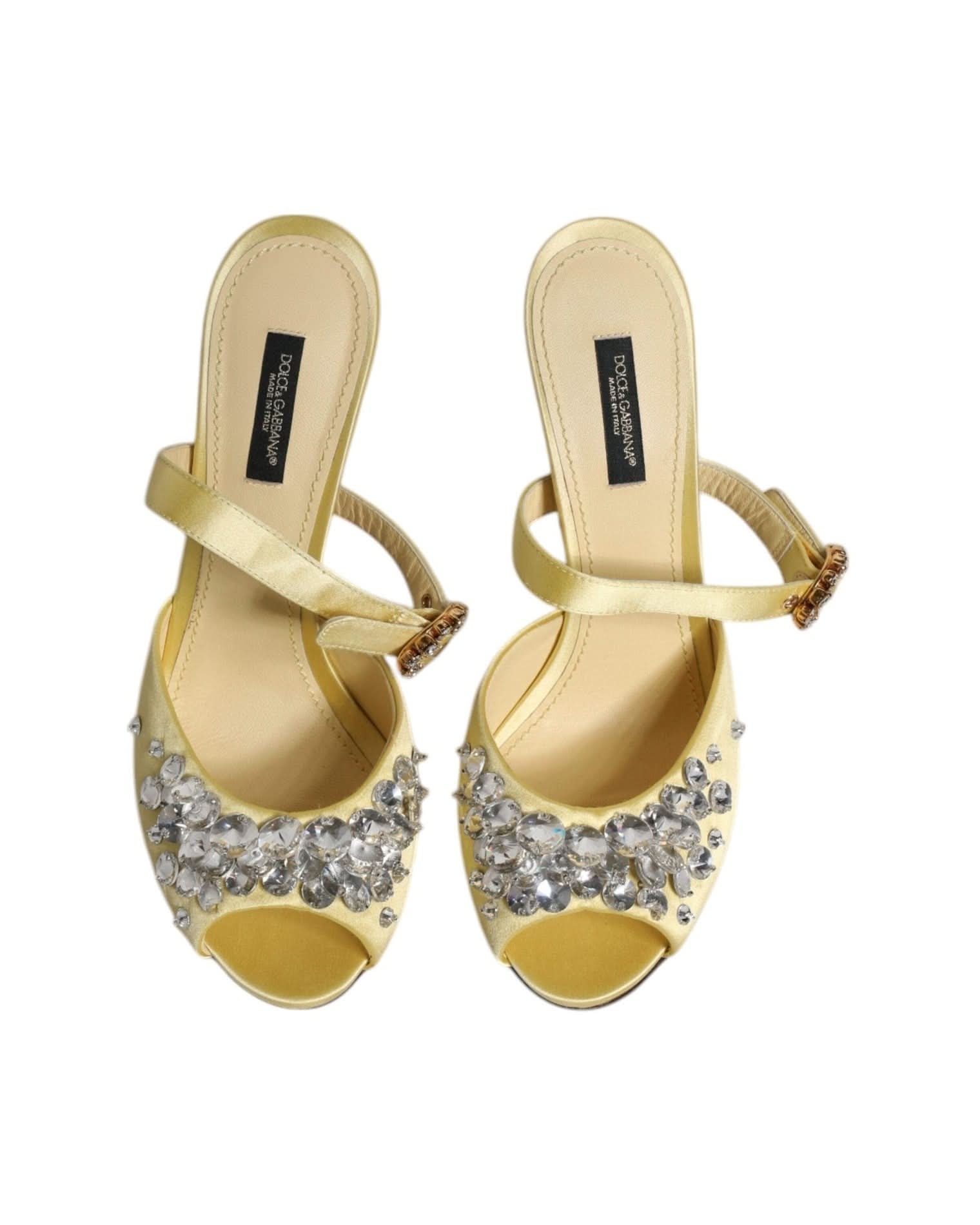 Dolce & Gabbana Yellow Crystal Slides Keira Sandals Shoes Heels