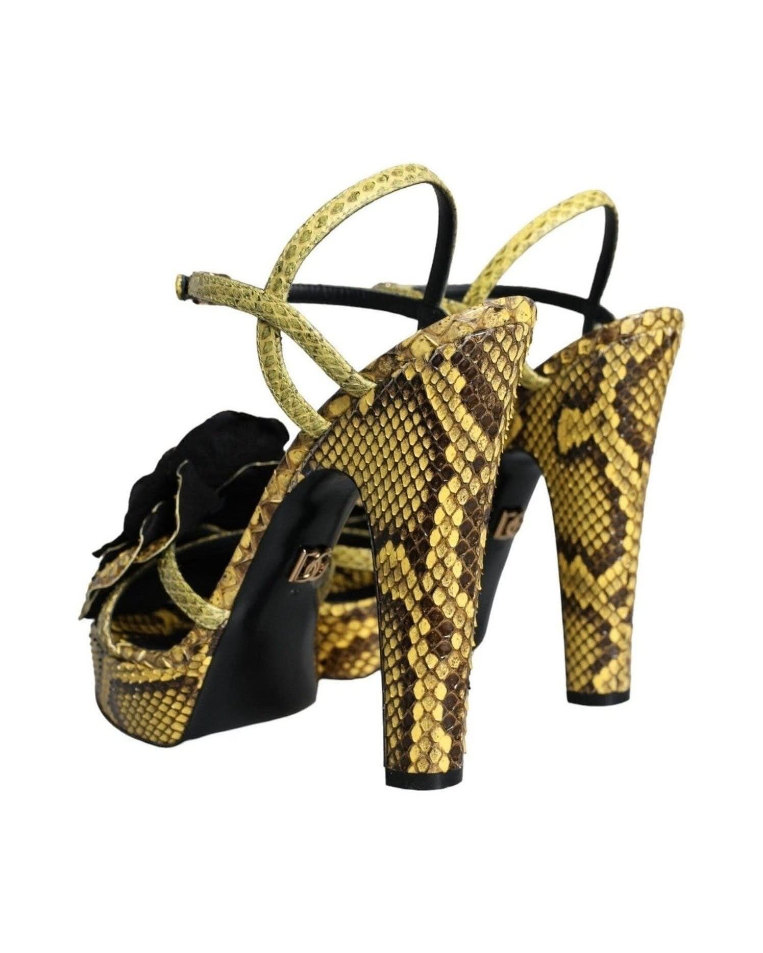 Dolce & Gabbana Yellow Exotic Leather Ankle Strap Heels Sandals Shoes Heels